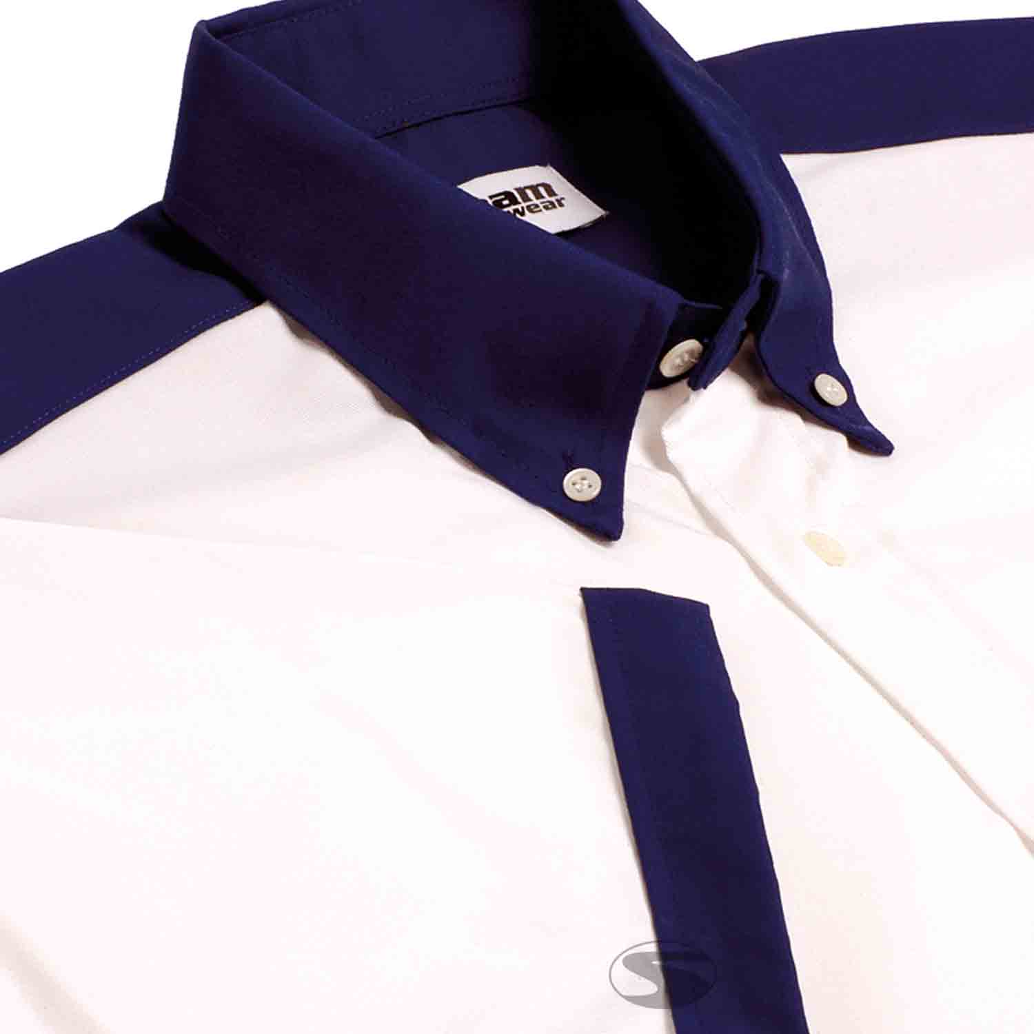 Teamwear Kurzarm Hemd, weiß/dunkelblau